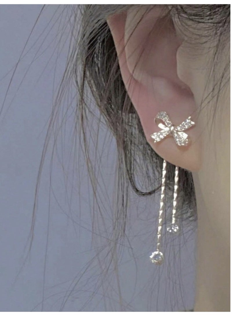 ڤيا زوج أقراط طويلة بتصميم فراشة مع شرابة سلسلة - Image 1